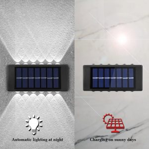 Set 8 Lămpi Solare Bidirecționale cu 10 LED-uri – Iluminat Inteligent și Elegant pentru Fațade, Alei și Garduri