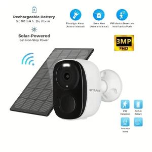 📷 Cameră solară wireless 2K 3MP ☀️🔋 – vedere nocturnă cu proiector 🌙💡, detectare umană PIR 🚶‍♂️🚨, audio bidirecțional 🎙️🔊, rezistentă la apă IP66 💦 – fără fire, cu panou solar inclus