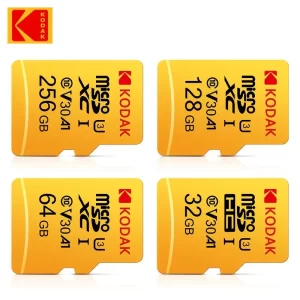 Cardul Kodak High-Speed U3 Micro TF include adaptoare SD de 32 GB, 64 GB, 128 GB și 256 GB. Standardul UHS-I oferă un raport excelent între preț și performanță și este ideal pentru stocare TF de mare viteză la 4K/120 fps, fiind compatibil cu smartphone-uri, camere foto, camere de acțiune, sisteme audio pentru mașină și multe altele.