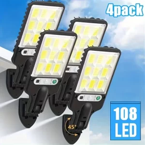 4 bucăți Lumină solară inteligentă cu LED, cu senzor de mișcare, pentru perete, lămpi stradale solare reîncărcabile cu COB, 3 moduri de iluminare puternică pentru exterior, decorative și de securitate, ideale pentru terase, curți, foișoare, vile, balcoane și pereți.