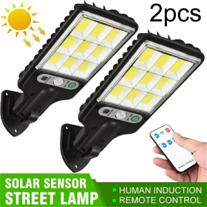 2 bucăți lămpi de perete cu LED alimentate solar, cu senzor de mișcare umană și telecomandă – ușor de instalat, ideale pentru decorațiunile de Crăciun și Halloween.