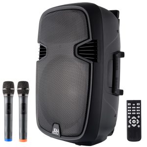 Boxă portabilă JRH 15" 1000W – Bluetooth, 2 microfoane wireless, USB/SD/FM, design tip troler cu roți și mâner retractabil