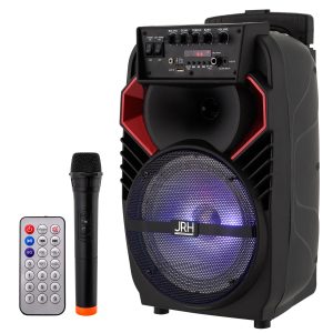 Boxa portabila tip troler JRH-A82 – 300W, microfon wireless, Bluetooth, USB, efecte LED și telecomandă – sunet puternic și mobilitate totală