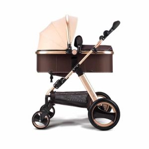 Cărucior 2 in 1 Litle Bird Beige cu suspensii duble , pliabil ușor – design elegant