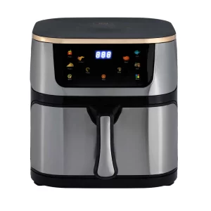 Friteuză cu aer cald 8L, 2000W, panou digital tactil, încălzire dublă 360°, temperatură reglabilă 100–200°C, timer 60 minute și accesorii incluse