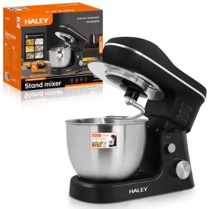 Mixer Planetar Profesional Haley HY-2409 – Putere 1200W, Bol Generos din Inox 7L, 6 Trepte de Viteză + Funcție Pulse, Design Premium Negru & Inox