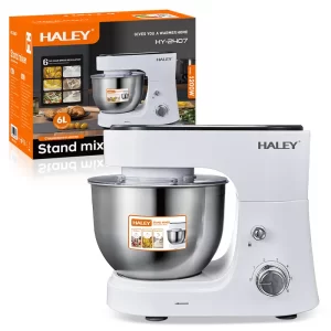 Mixer Profesional Haley HY-2407 – 1200W, Bol din Inox 6L, 6 Trepte de Viteză + Funcție Pulse, Design Alb-Inox, Silențios și Puternic