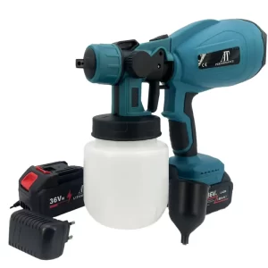 Pistol de Vopsit Electric – Cu 2 Acumulatori 36V, 3 Moduri de Pulverizare, Recipient 800 ml, Debit 1 L/min, Design Albastru-Negru