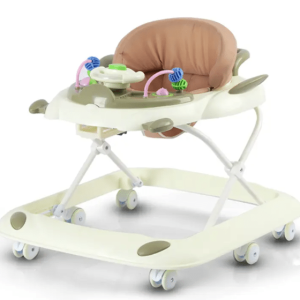 Premergator Little Bird pentru bebelusi – 6 roti pivotante, scaun reglabil pe înălțime și tăviță muzicală, bej elegant