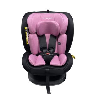 Scaun auto rotativ 360° Little Bird cu ISOFIX – 0–36 kg, model roz cu protecție completa