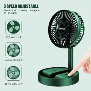 Ventilator Portabil Telescopic – 3 Trepte de Viteză, Alimentare USB, Design Reglabil 180°, Montabil pe Masă sau Perete, Compact și Silențios, Culoare Verde