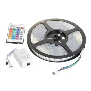 Bandă LED RGB SMD 5050 – 5 metri cu telecomandă și alimentare 220V, iluminare decorativă multicoloră pentru casă, birou sau evenimente