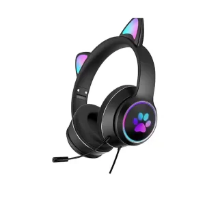 Cască gaming JRH Cat Ears – roz cu urechi de pisică detașabile, sunet stereo 3D, microfon reglabil, iluminare LED RGB, compatibilă PC, PS4, Xbox și telefon