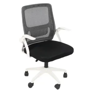 Scaun de birou ergonomic JRH Mesh – design modern alb-negru, spătar respirabil, suport lombar reglabil, șezut din spumă densă și mecanism tilt ajustabil