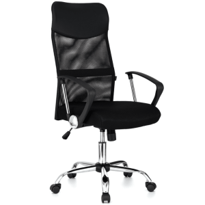 Scaun de birou ergonomic JRH Mesh – spătar din material respirabil, suport lombar reglabil, mecanism de înclinare tilt, bază metalică rezistentă și design modern alb-negru
