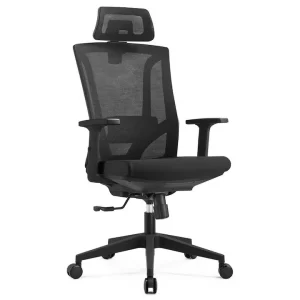 Scaun ergonomic ErgoPlus Super H – tetieră reglabilă, spătar mesh, brațe 2D, suport lombar reglabil, mecanism syncron și șezut din spumă poliuretanică injectată, culoare neagră