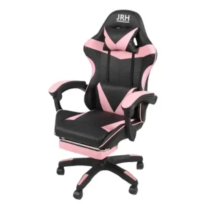Scaun Gaming JRH King Size Profesional – cadru metalic, piele sintetică rezistentă, susține până la 130 kg, pernă lombară și tetieră confortabilă – Roz