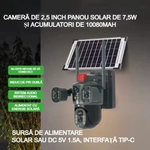 Cameră Solară 4K UltraHD AT Performance® cu 360° Panoramă, WiFi & SIM 4G, Detectie Mișcare & Viziune Nocturnă