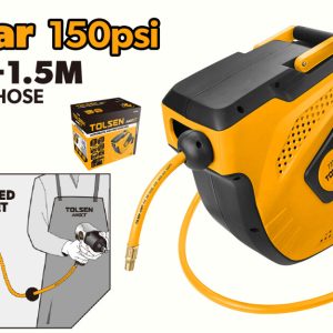Furtun Aer Comprimat cu Rola Automată Tolsen AirXT Industrial – 15,5 m, 20 Bar, Retractabil, Suport de Perete, Ideal pentru Compresoare și Scule Pneumatice