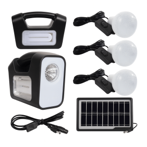 Kit iluminare solară GDLite Three – 3 becuri LED cu încărcare solară, panou solar, baterie internă, ideal pentru curte, camping, casă și situații de urgență