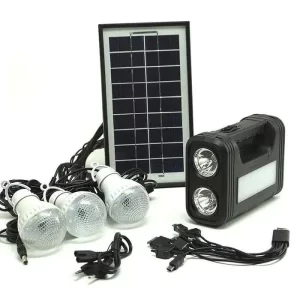 Kit panou solar GD Light 8017 Plus 2 – 3 becuri LED, lanternă integrată, încărcare solară + USB, iluminare pentru curte, camping și situații de urgență