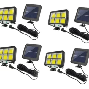 Set 4 proiectoare solare 160 LED + 8 COB cu senzor de mișcare și lumină – iluminare automată pentru curte, alei, garaj, exterior