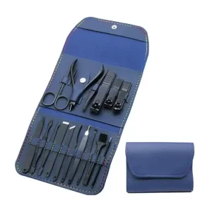 Trusă manichiură profesională 16 piese din oțel inoxidabil Blue – set complet pentru manichiură & pedichiură, instrumente premium în husă compactă