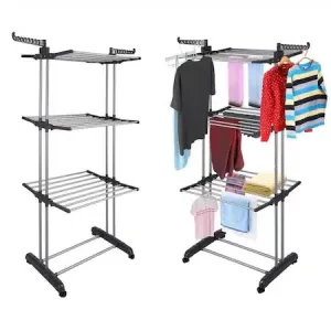 Uscător vertical pentru rufe, pliabil, 175 cm, cu suport pentru umerașe – mobil, stabil, economisire spațiu, culoare gri