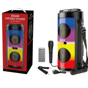 Boxă portabilă Bluetooth – 4 Party Speaker cu lumini RGB și microfon inclus, ideală pentru petreceri și karaoke