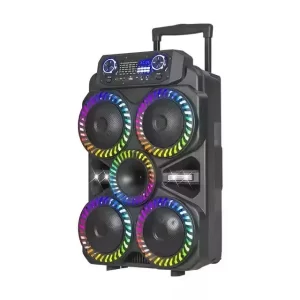 Boxă portabilă Kolav 8 cu Bluetooth și TWS – USB/TF, Radio FM, woofer iluminat, trolley, microfon wireless și baterie 4000 mAh, ideală pentru karaoke și petreceri