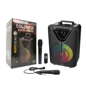 Boxă portabilă Bluetooth - Difuzor 15”, putere 40W, lumini RGB, karaoke cu 2 microfoane și telecomandă, ideală pentru petreceri