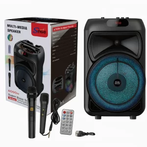 Boxă portabilă karaoke 12” – 50W, Bluetooth, baterie 6000 mAh, microfoane incluse și lumini LED, ideală pentru petreceri și evenimente