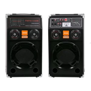 Set boxe active profesionale ES-284 – 500W, difuzor 25cm (20”), lumini LED, karaoke, Bluetooth/USB/Radio FM + microfon și telecomandă cadou