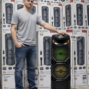 Boxa portabila 500W pentru petreceri cu 3 difuzoare, lumini LED si microfon wireless CADOU – sunet puternic