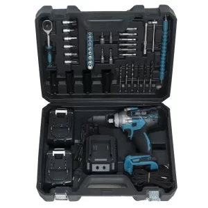 Mașină de Înșurubat cu Impact 24V – Cuplu 350 Nm, 2 Acumulatori 5Ah + Trusă 40 Accesorii, Ideală pentru Construcții și Bricolaj